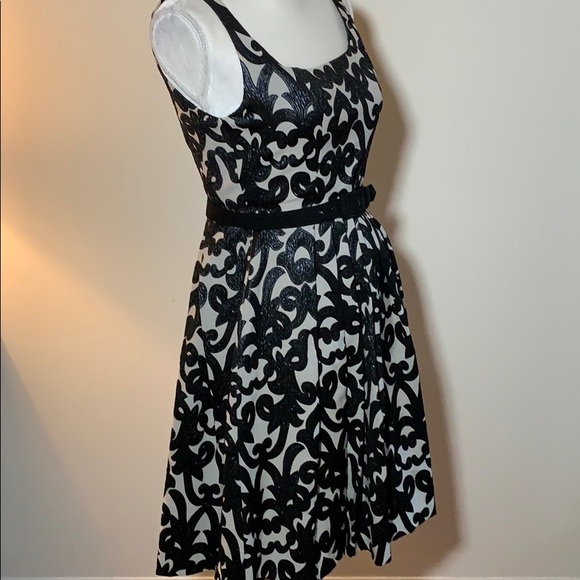 Eva Franco Black and Tan Jacquard Fit &Flare Dress - Picture 2 of 7